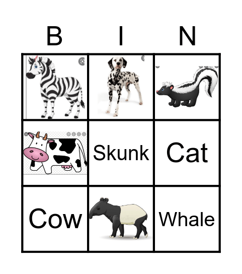 BLACK AND WHITE ANIMAL Bingo Card