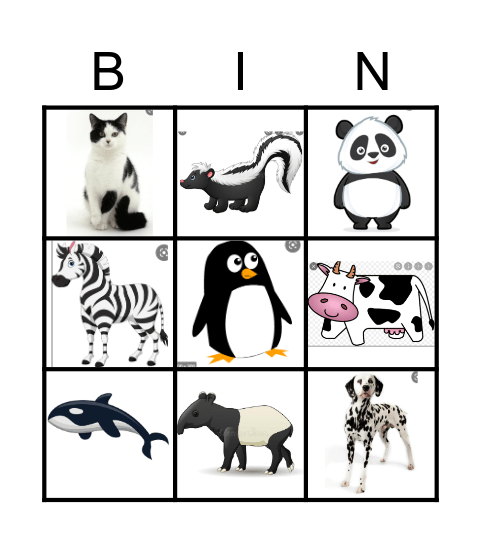 BLACK AND WHITE ANIMAL Bingo Card