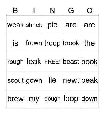 Unpredictable Vowel Teams Bingo Card