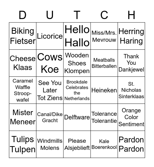 Netherlands Bingo Card