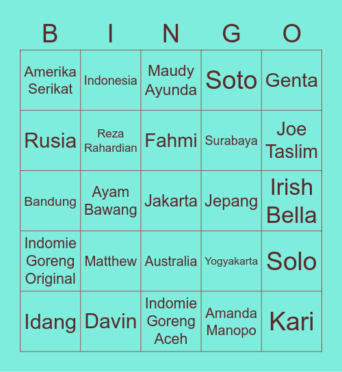 Davin Eezar Bingo Card