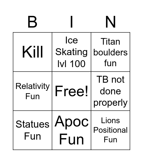 E12S PF Fun Bingo Card