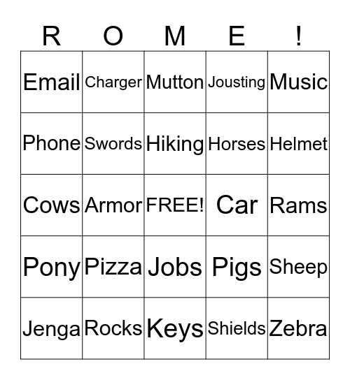 Medieval Bingo Card