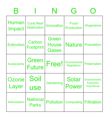 Environmental Science Bingo Card