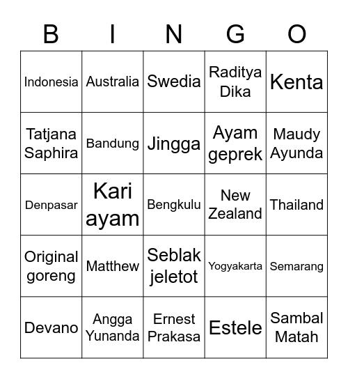 Semoga Bingo.. Bingo Card
