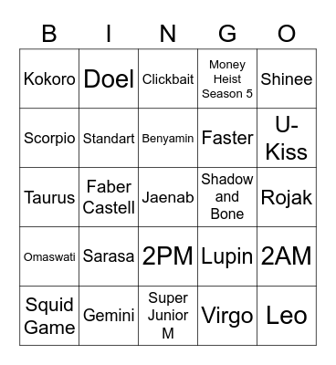 Jennie Bingo Card
