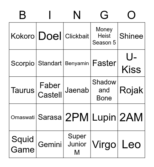 Jennie Bingo Card