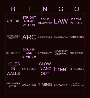 PRINCIPLE & LAW OF ANIMATION Bingo Card