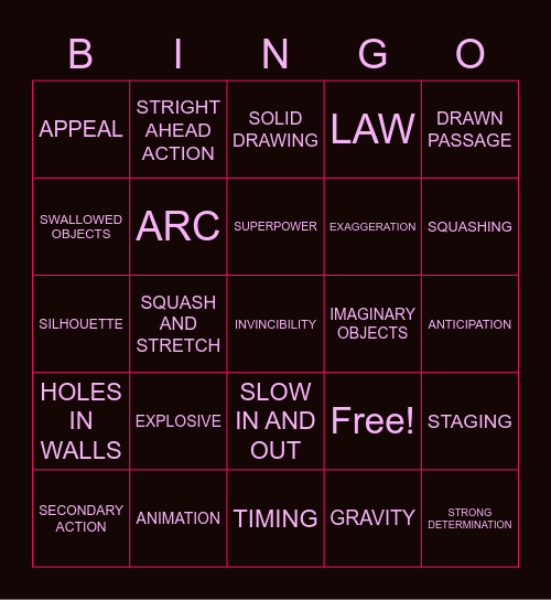 PRINCIPLE & LAW OF ANIMATION Bingo Card