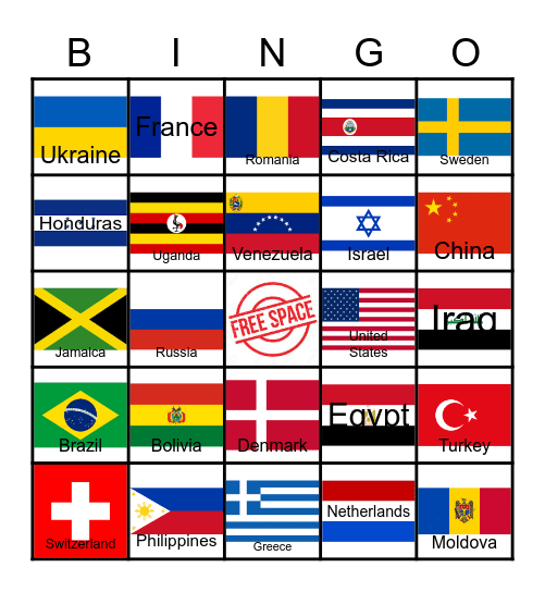 Flags Around the World Bingo Card