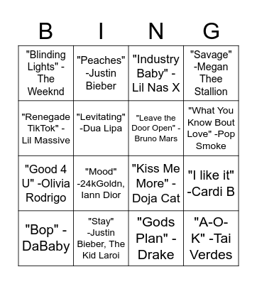 Musical Bingo Card