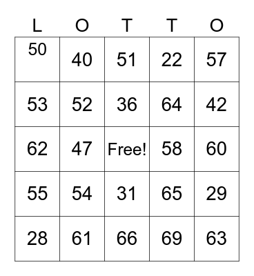 Les Numeros Bingo Card