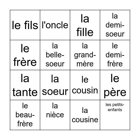 La Famille Bingo Card