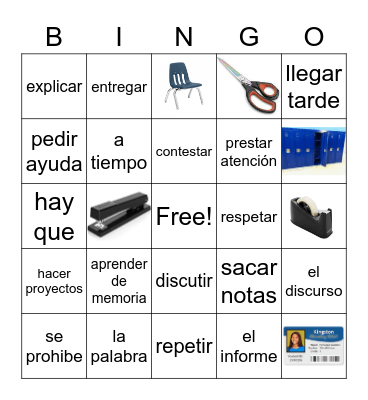 capítulo 1A vocabulario Bingo Card