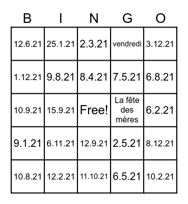 French Calendar Bingo! Bingo Card