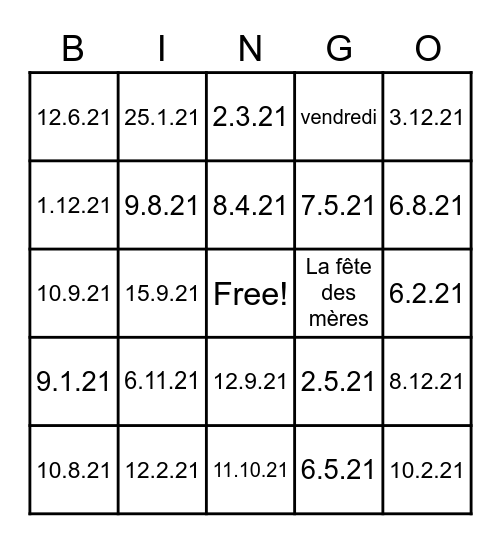 French Calendar Bingo! Bingo Card