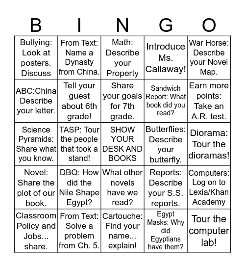 Open House Bingo/Scavenger Hunt Bingo Card