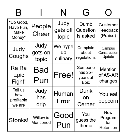 Epic Bingo Card