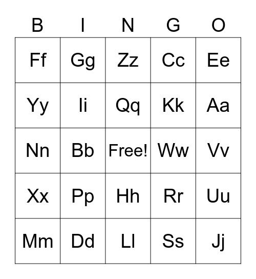 Alphabet Bingo Card