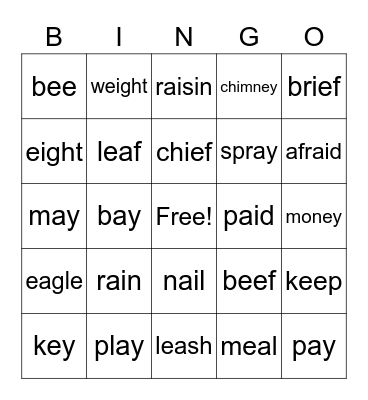 Long Vowel Bingo Card