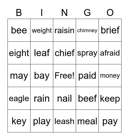 Long Vowel Bingo Card