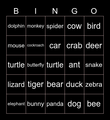 ANIMALS Bingo Card