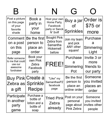 Pink Zebra Party Bingo Card