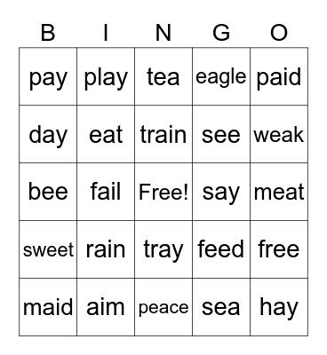 Long Vowel Bingo Card