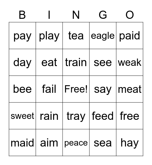 Long Vowel Bingo Card