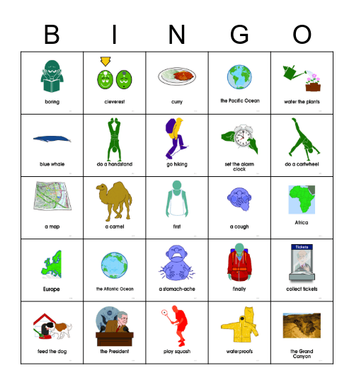 Vocabulary-J Class Bingo Card