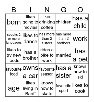 Ask a question bingo Card