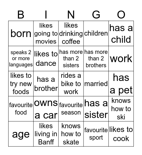 Ask a question bingo Card