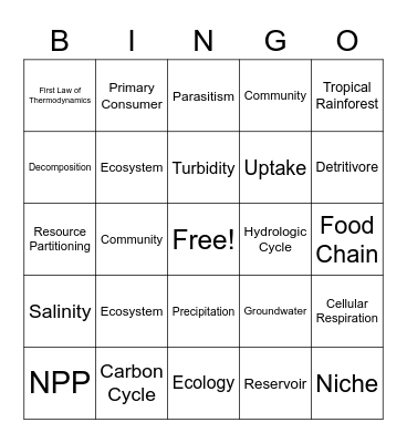 Unit 1 Test Review Bingo Card