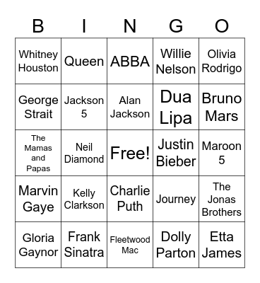 Who Sings It? Bingo Card