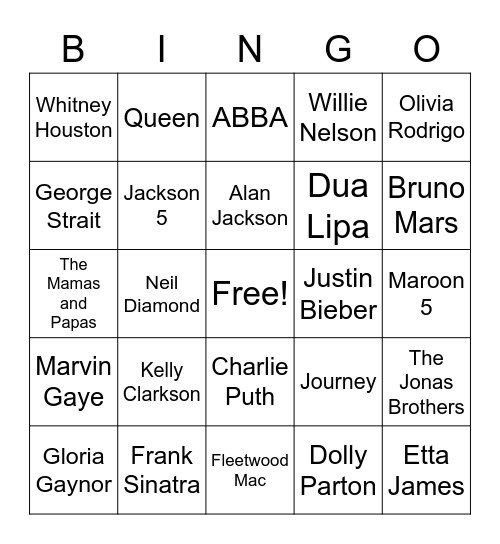 Who Sings It? Bingo Card