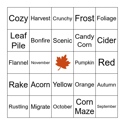 VIRTUAL BINGO (Fall Edition) Bingo Card