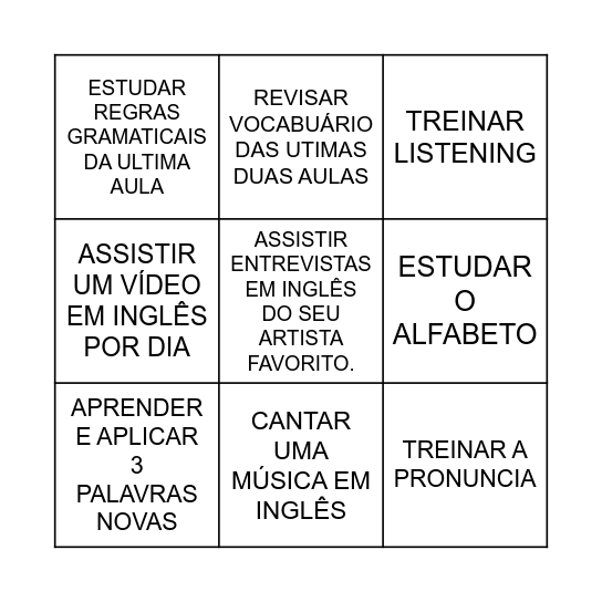 PRÁTICA SEMANAL INGLÊS Bingo Card