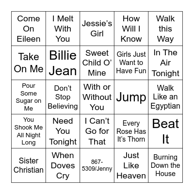 Popular 80's Songs Bingo Card
