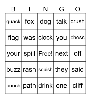 SPELLING BINGO Card