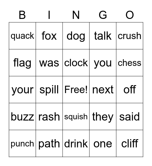 SPELLING BINGO Card