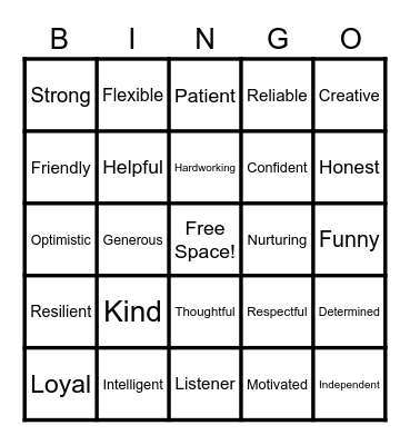 Strengths Bingo Card