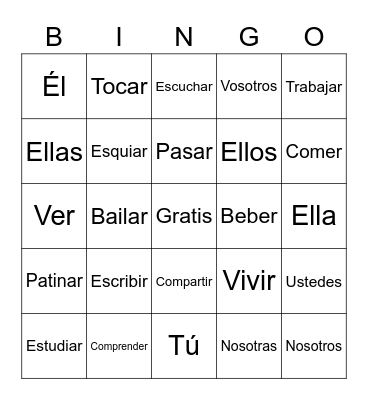 Regular Spanish Verbs Bingo Card