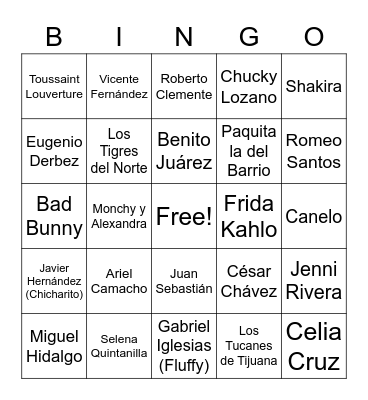 Hispanic Heritage Month Bingo Card