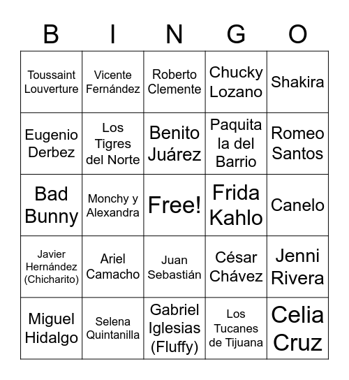 Hispanic Heritage Month Bingo Card