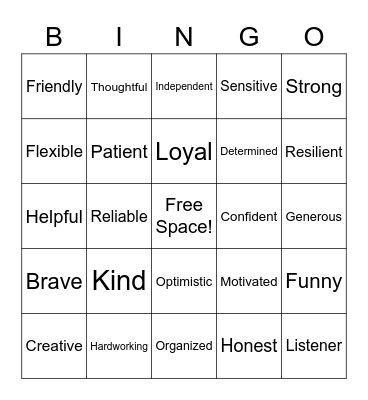 Strengths Bingo Card