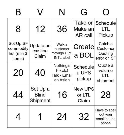 BV-INGO Bingo Card