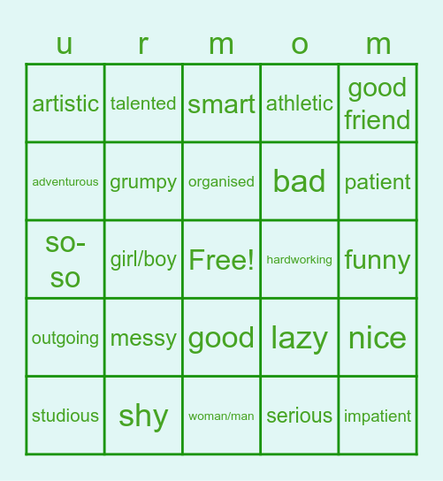 UR MOM Bingo Card