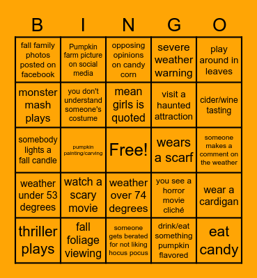Halloween/Fall Bingo! Bingo Card