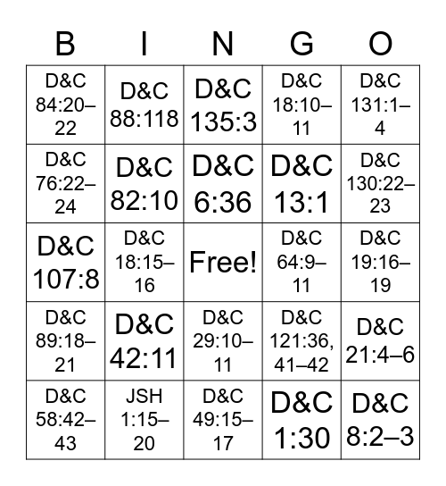 Doctrinal Mastery - D&C Bingo Card