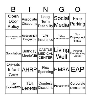 Welcome to Castle Medical Center Bingo Card